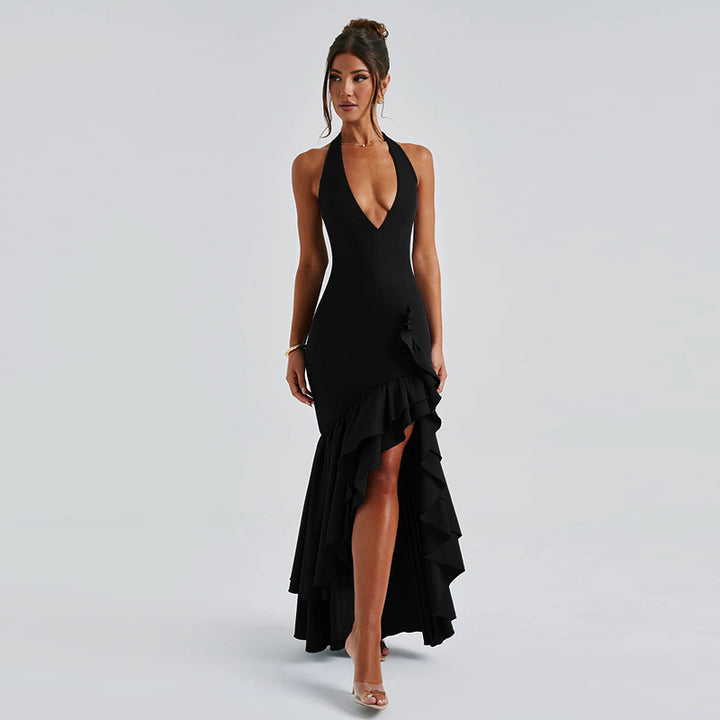Lune London Ruffle Halter Neck Evening Dress