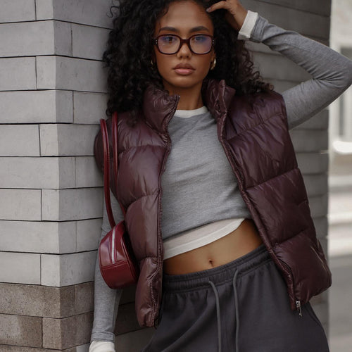Quilted women's vest with high collar and practical zipper Amarae