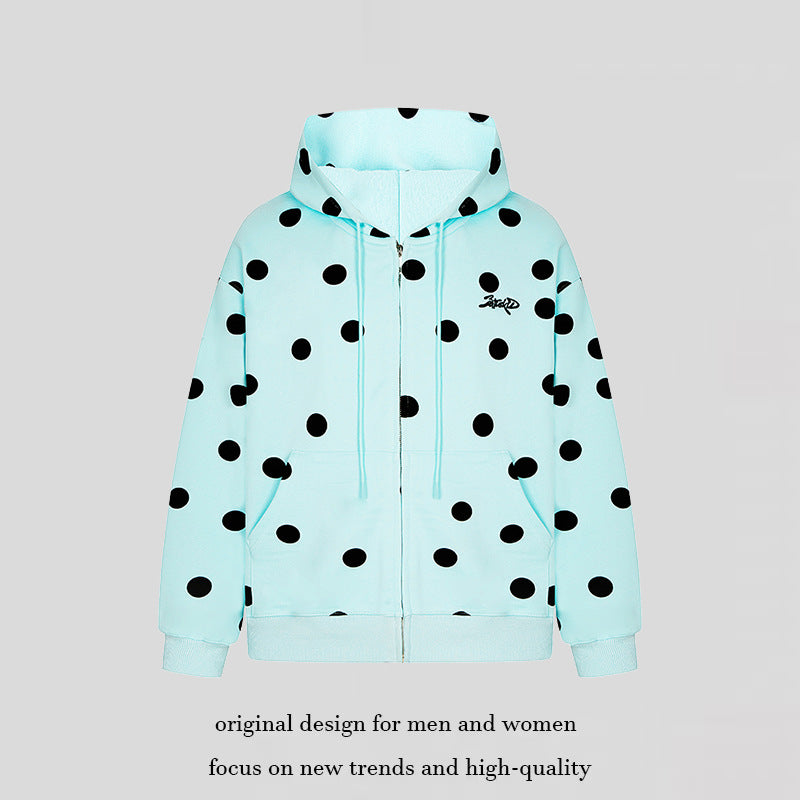 Women's hooded sweat jacket with full zip, oversized cut and polka dot print Amarae