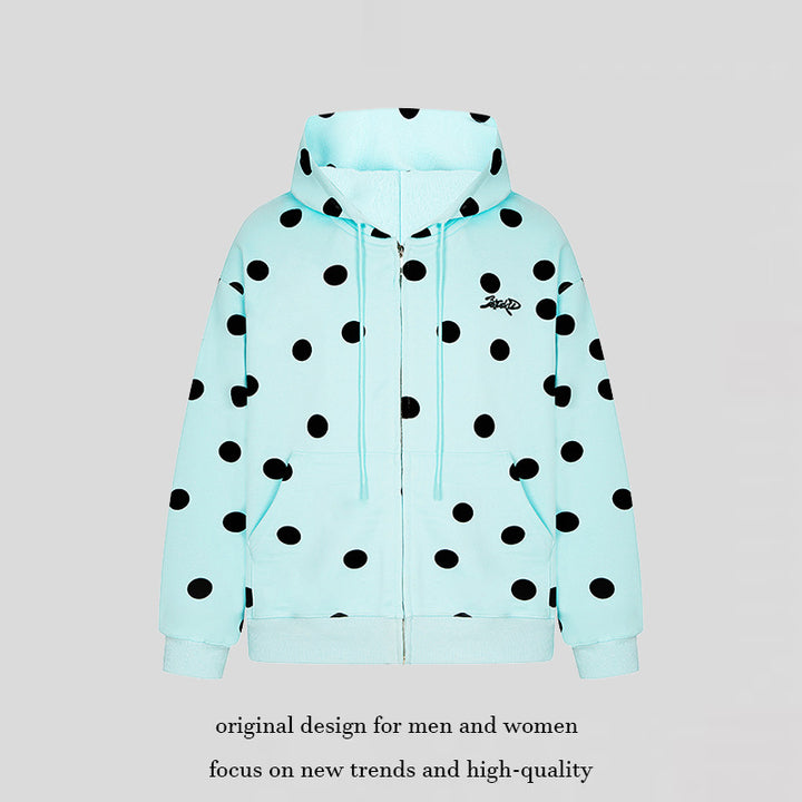 Women's hooded sweat jacket with full zip, oversized cut and polka dot print Amarae