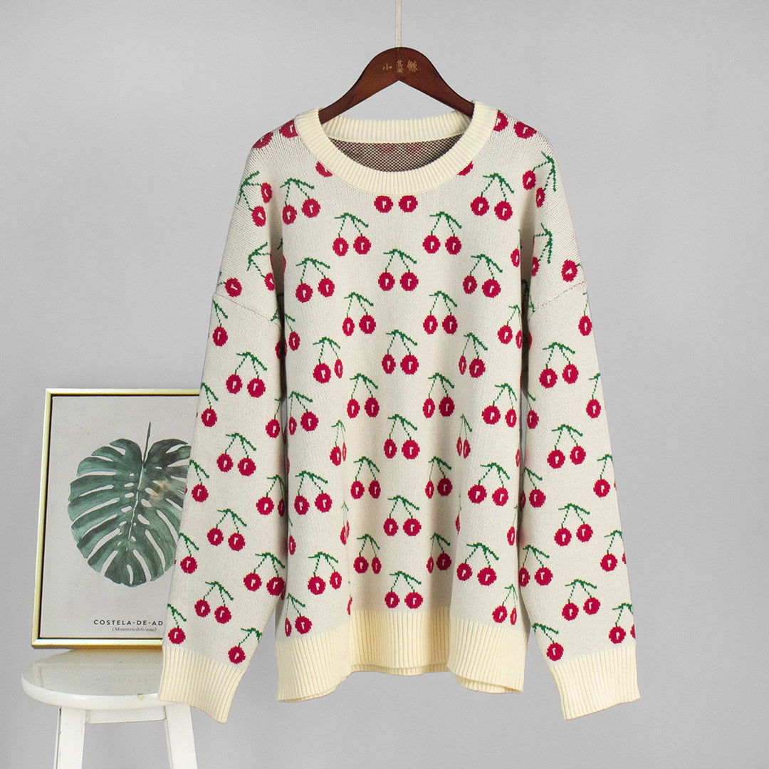 Pull en tricot à motifs pour femmes avec design fruité et coupe décontractée Chic & Stil