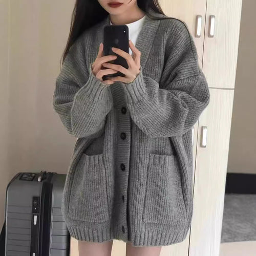 Women's knit coat with open pockets and coarse mesh structure Amarae