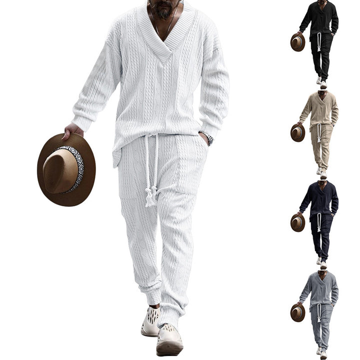 Men's knitted suit with V-neck and drawstring Lune London
