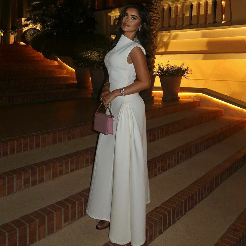 Women's High-Quality Maxi Dress with Elegant Stand Collar and Side Slit Lune London