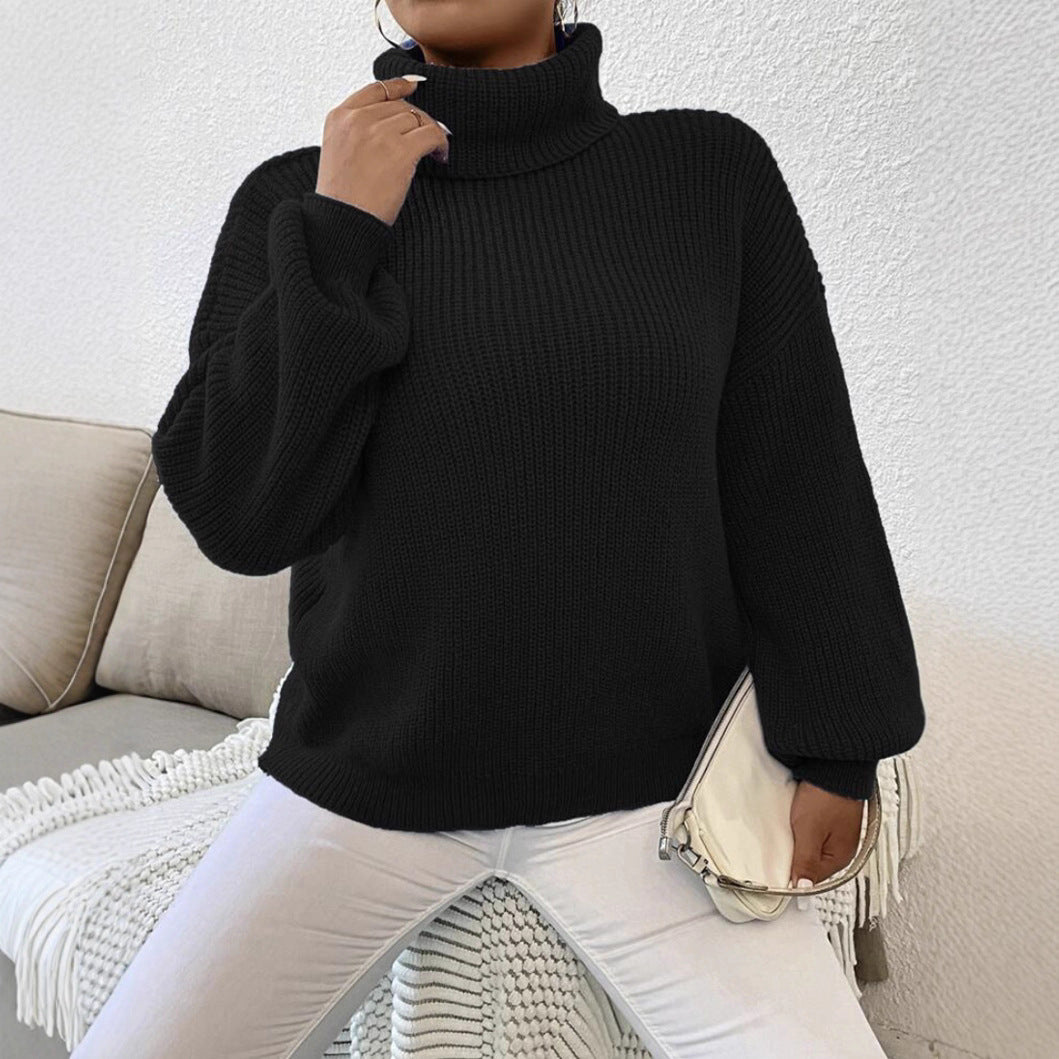 Ladies Comfortable Chunky Sweater with Turtleneck and Textured Knit Lune London