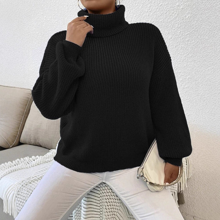 Ladies Comfortable Chunky Sweater with Turtleneck and Textured Knit Lune London