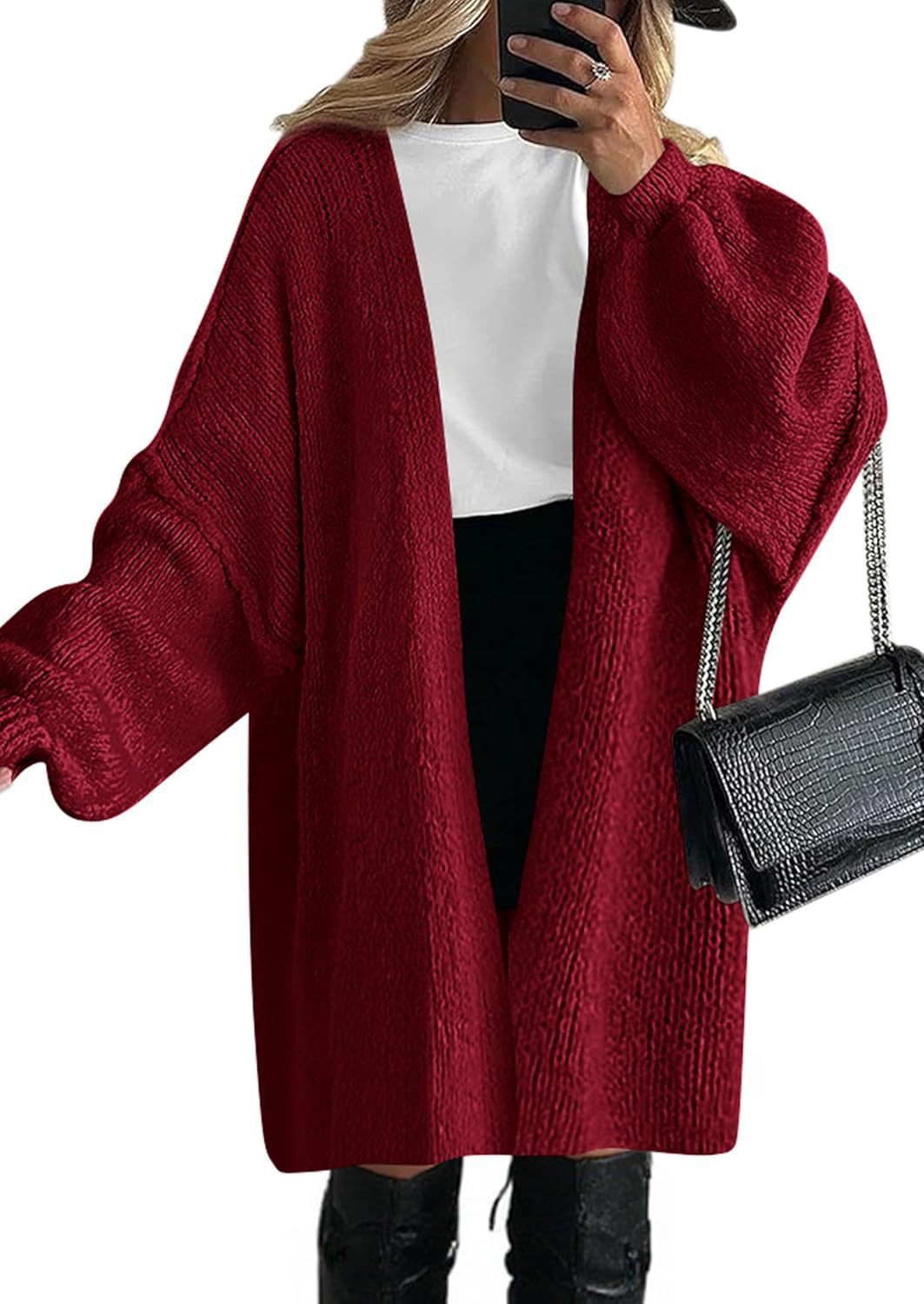 Women Casual Open Front Knitted Cardigan with Large Pockets Lune London