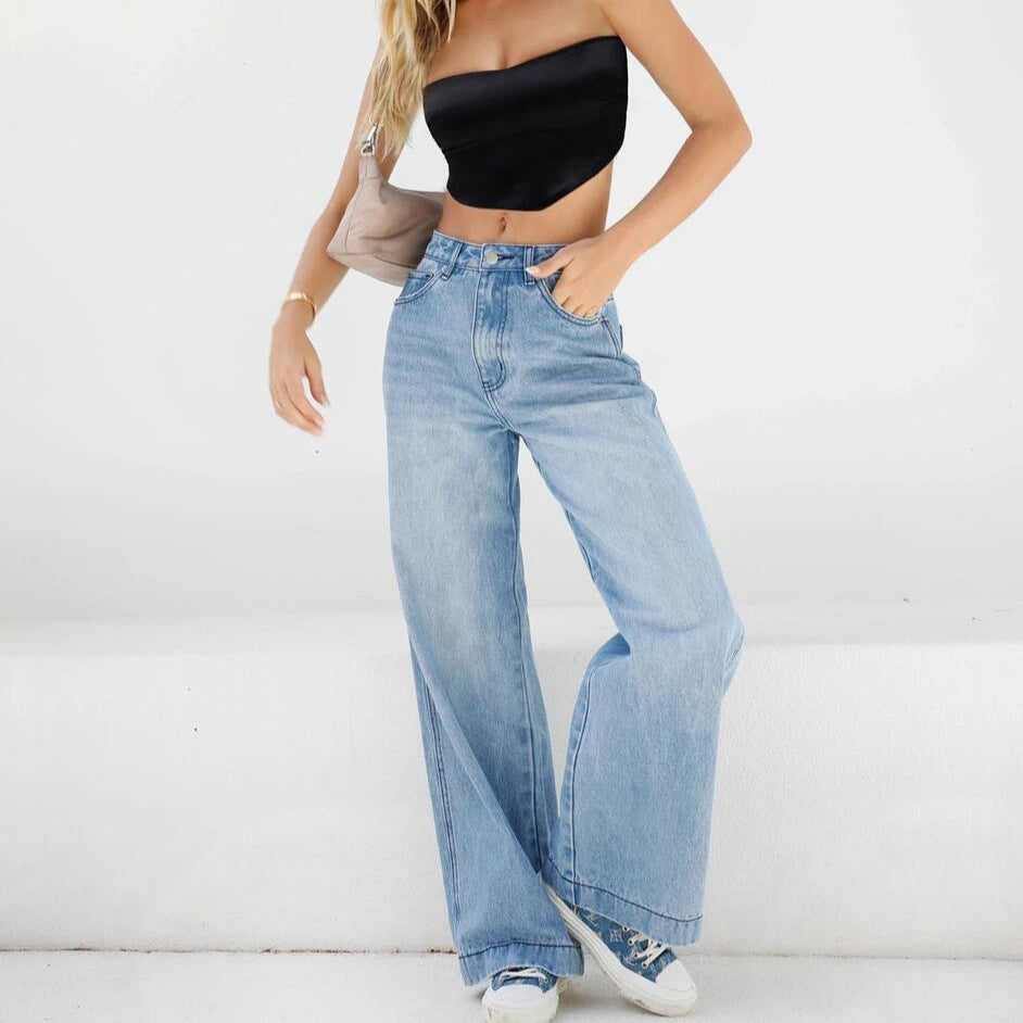 Women High-waisted wide Denim jeans in Palazzo cut Amarae