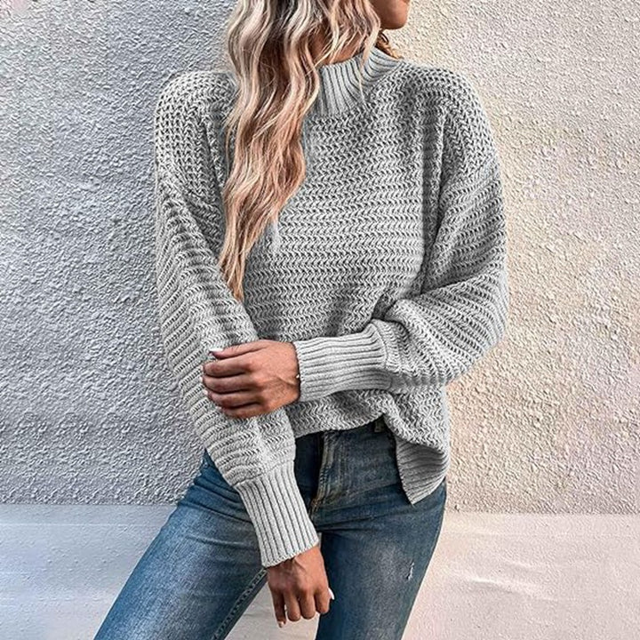 Knit sweater with high collar and structured pattern for women Lune London