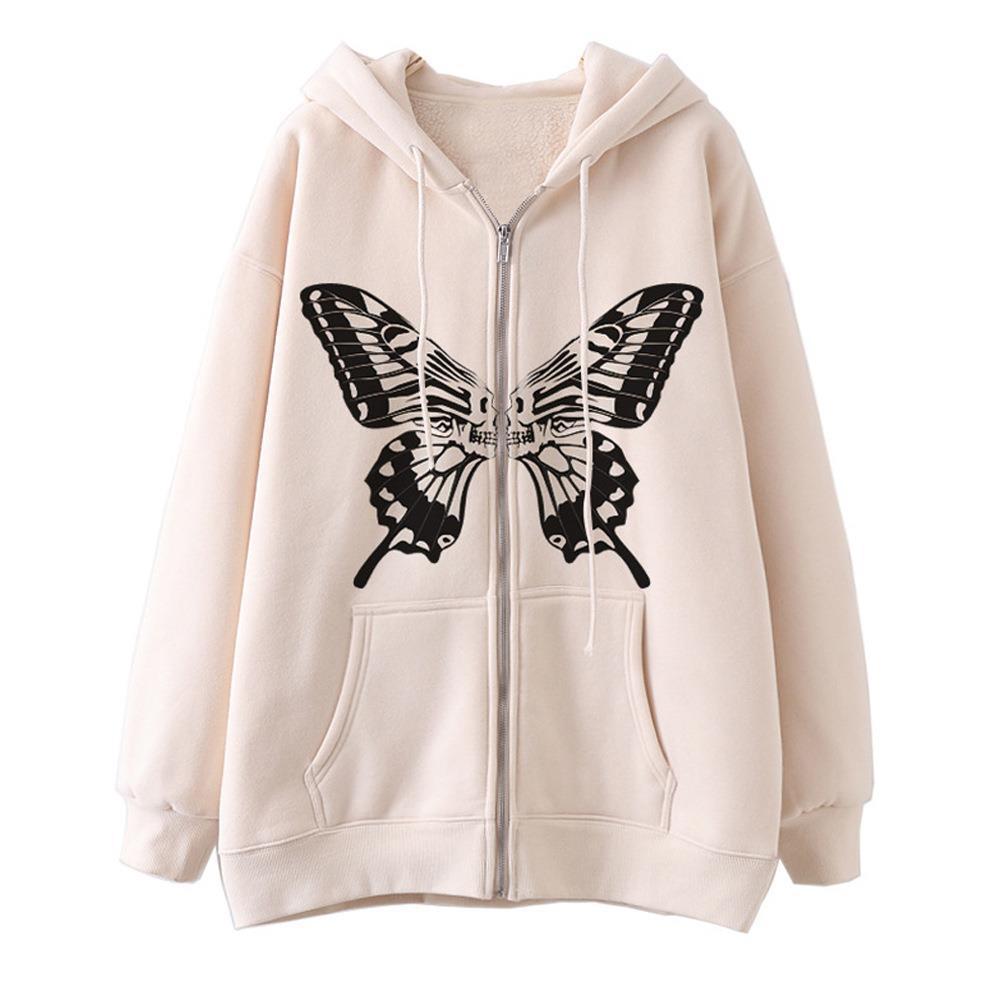 Women's hoodie sweatshirt jacket with unique butterfly print Lune London