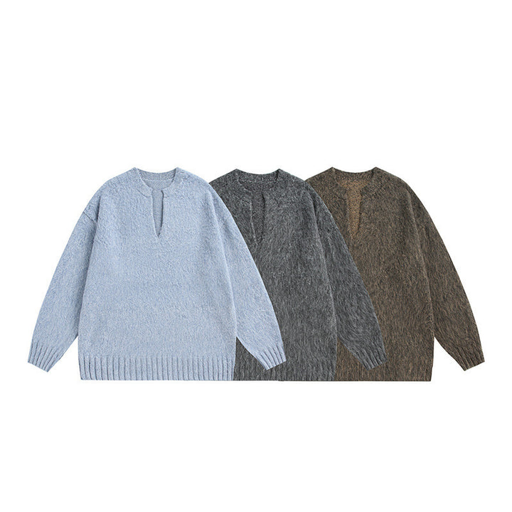Unisex Oversize Fleece Sweater with V-Slit Collar and Boucle Look Amarae