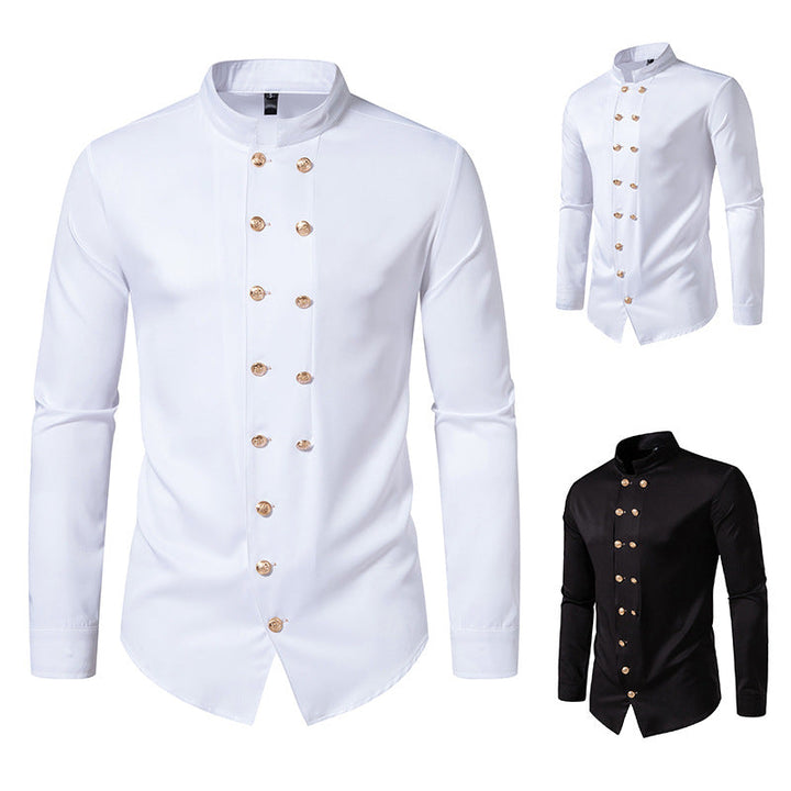 Men's Stylish Shirt with Stand-Up Collar and Decorative Buttons Lune London