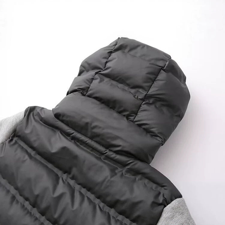 Ladies Hooded Hybrid Jacket with Quilted Front and Sweat Sleeves Amarae