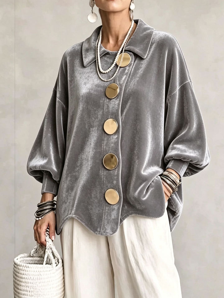 Women's Oversized Velvet Jacket with Large Decorative Buttons and Balloon Sleeves Amarae
