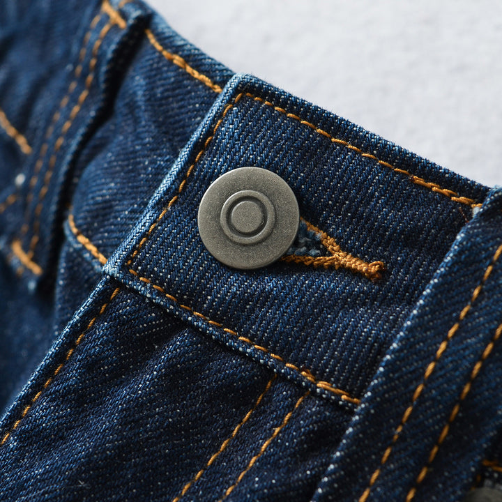 Women's High-Waisted Midi Skirt Made of Denim with Visible Seams and Turned-Up Hem Amarae
