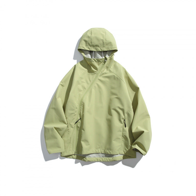 Unisex Lightweight Tech Rain Jacket with Asymmetrical Zipper Amarae