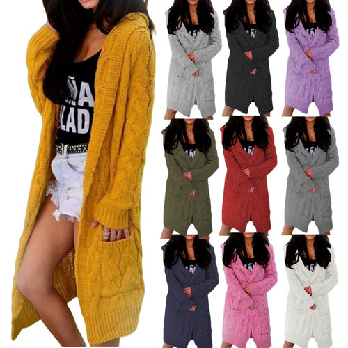 Chunky knit coat for women with hood and deep pockets Amarae