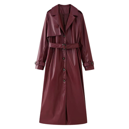 Elegant synthetic leather trench coat for women with belt Amarae