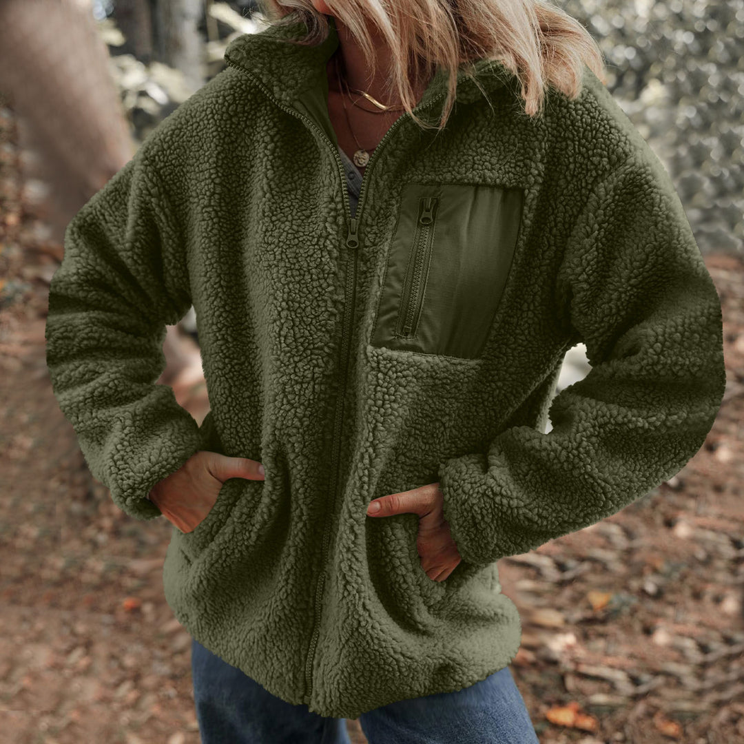Fleece jacket for women with high collar and practical breast pocket Lune London