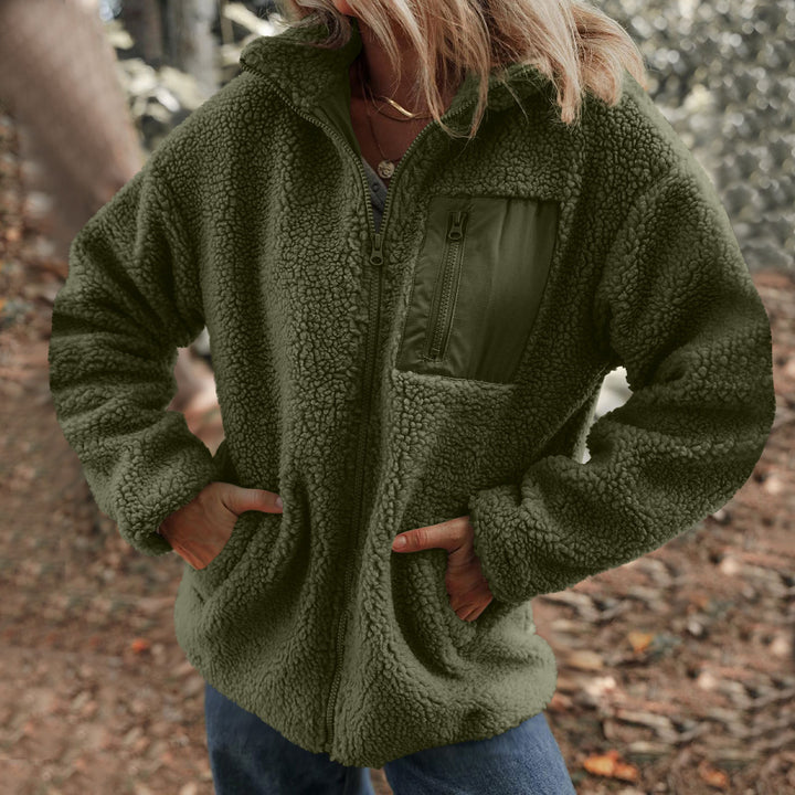 Fleece jacket for women with high collar and practical breast pocket Lune London