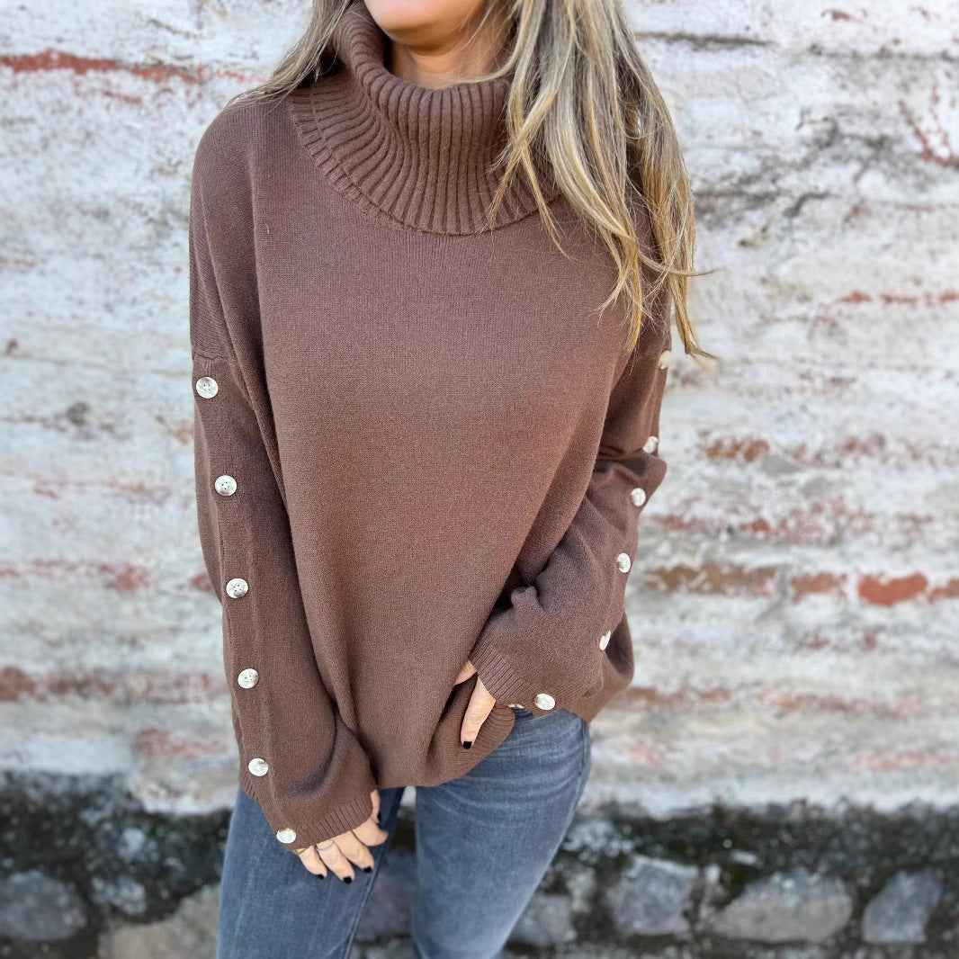 Women’s knit turtleneck sweater with button details Lune London