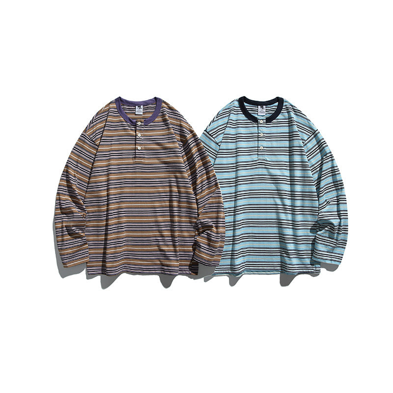 Unisex Oversize Long Sleeve with maritime stripe pattern and functional zippered chest pocket Amarae