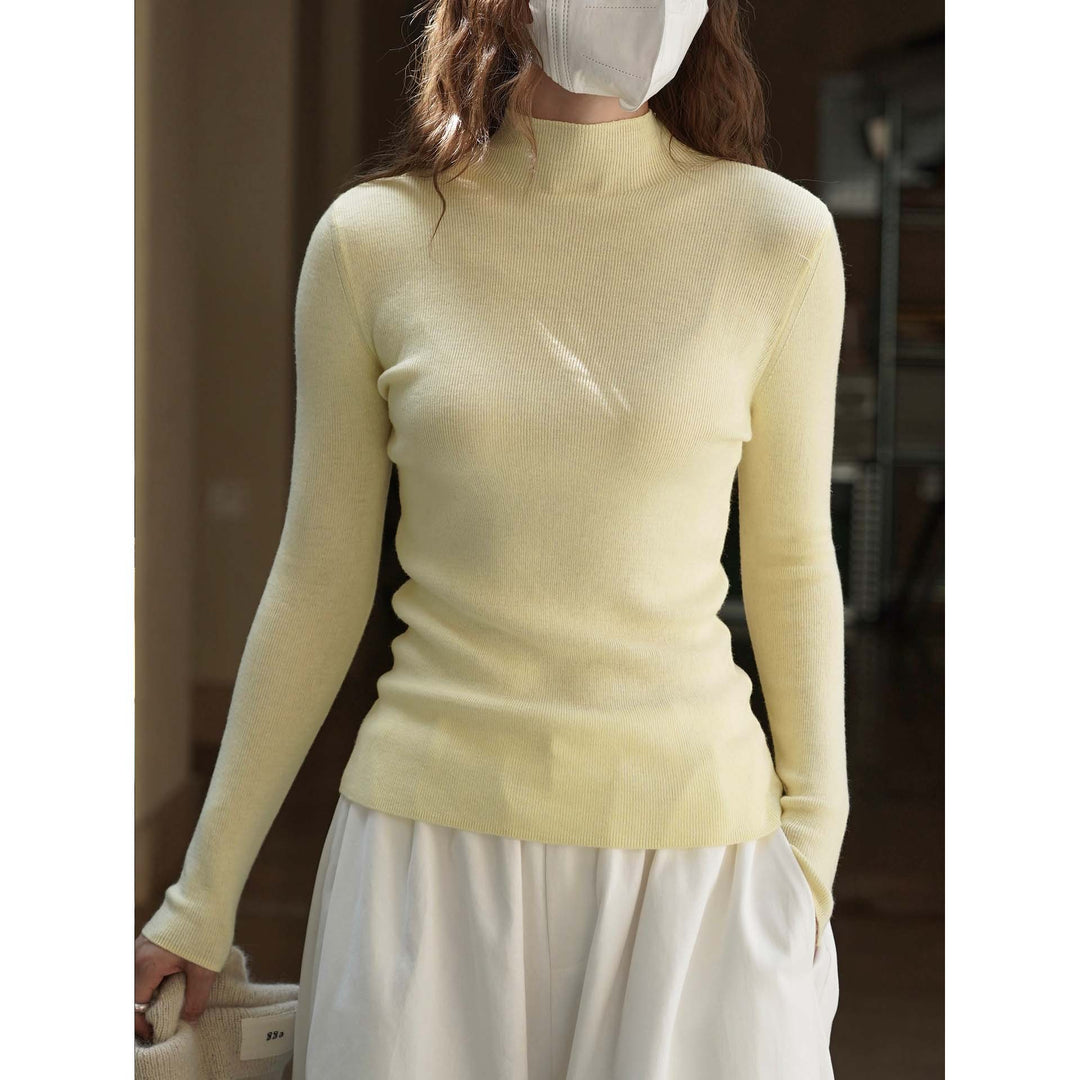Women's Figure-Hugging Ribbed Knit Sweater with Short Stand-Up Collar and Extended Sleeves Amarae