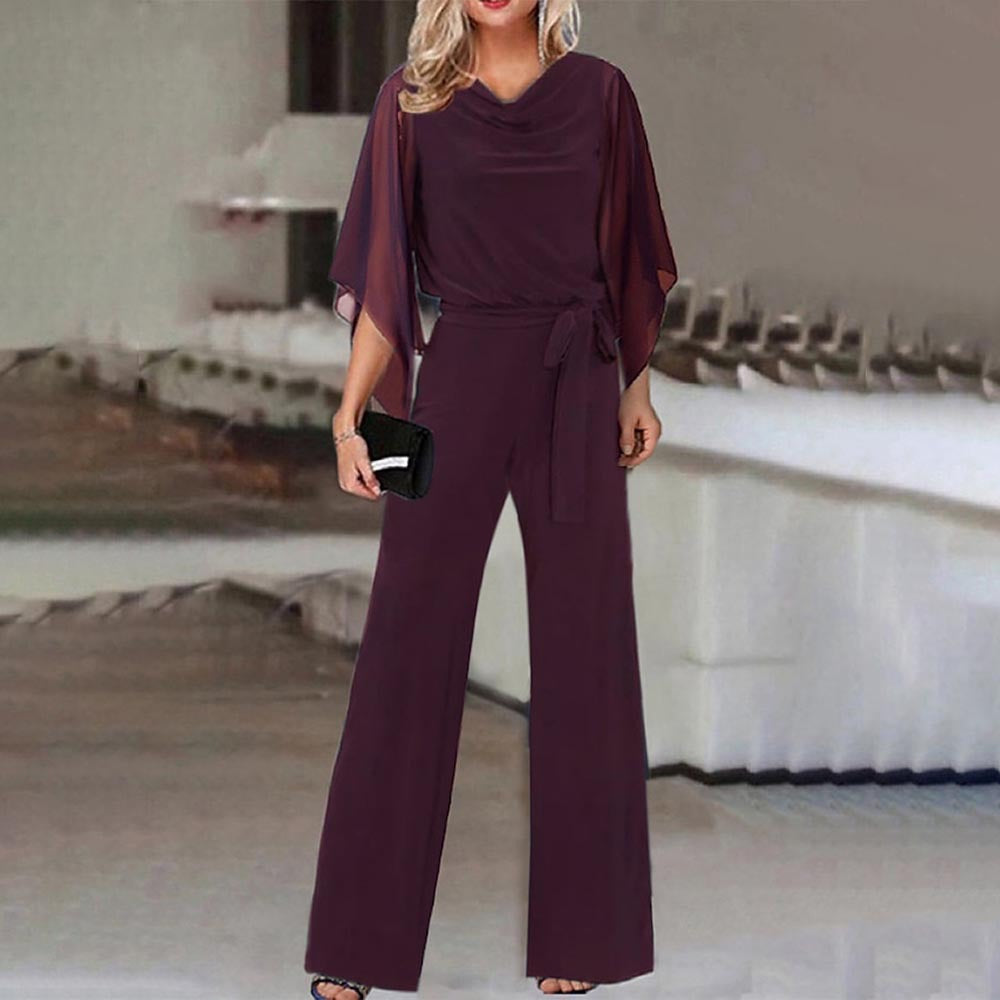 Ladies elegant wide neckline jumpsuit with draped sleeves Lune London