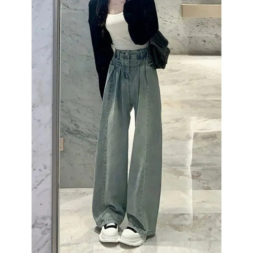 Jeans femmes taille haute à coupe large avec un design de ceinture élégant Chic & Stil
