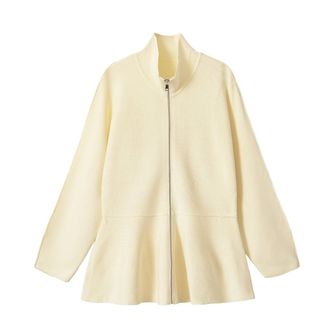 Women’s structure knit A-line cardigan with zip and stand-up collar Amarae