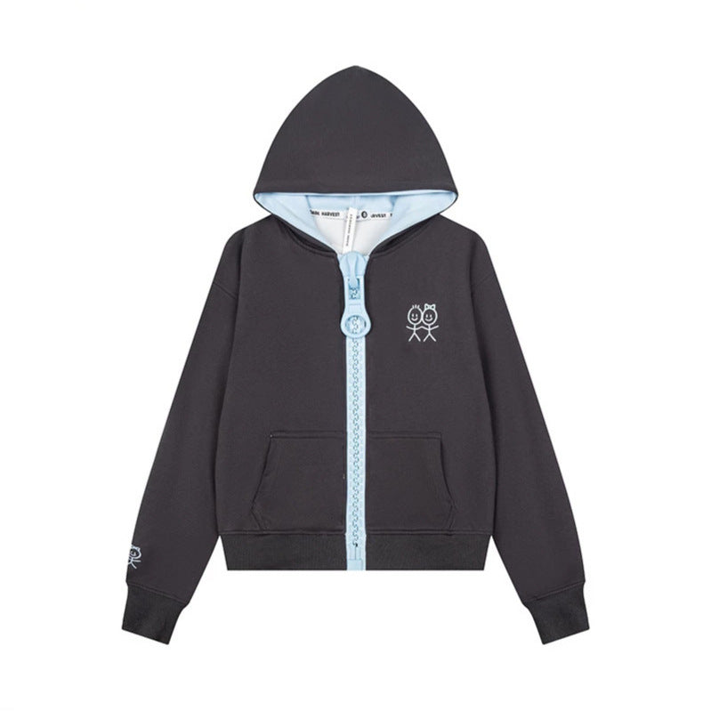 Women's Hoodie Sweat Jacket with Oversized Zipper and Minimalist Embroidery Amarae