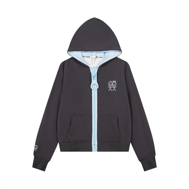 Women's Hoodie Sweat Jacket with Oversized Zipper and Minimalist Embroidery Amarae