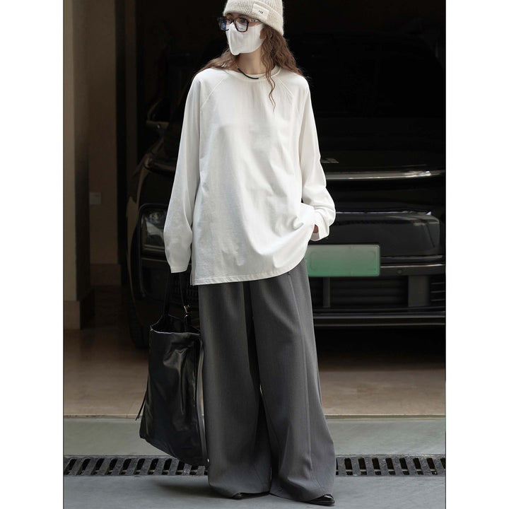 Women's Loose Extra-Long Cotton Sweatshirt with Raglan Sleeves and Rounded Hem