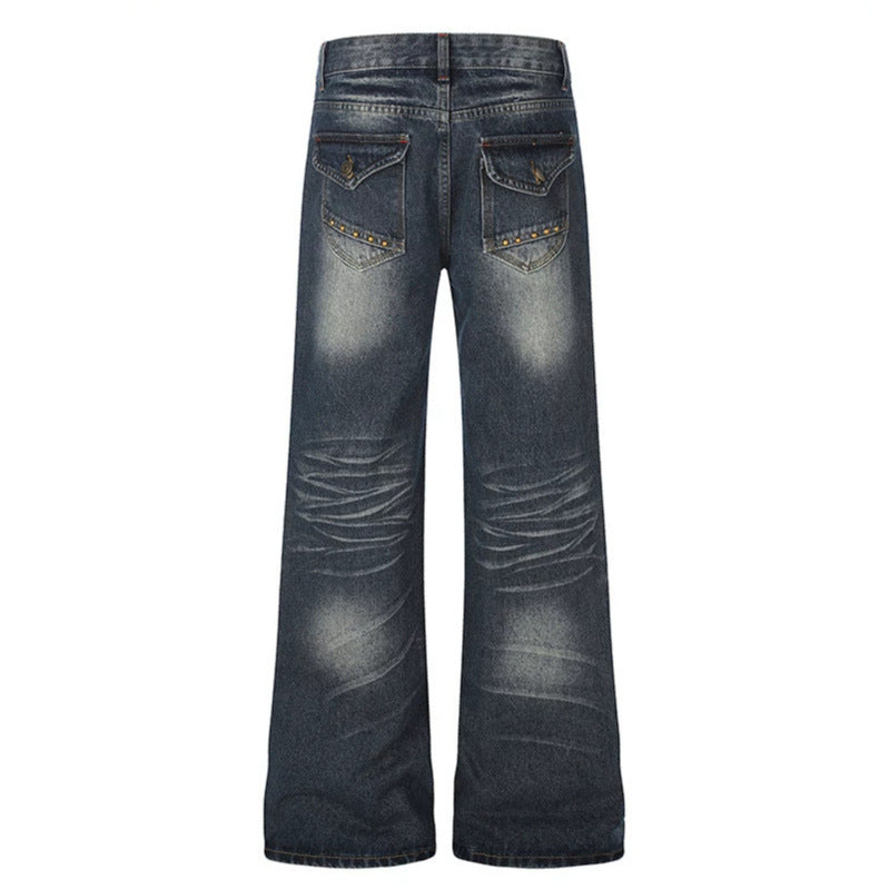 Women's Wide High-Waist Palazzo Jeans with Decorative Stone Cross Appliqué Amarae