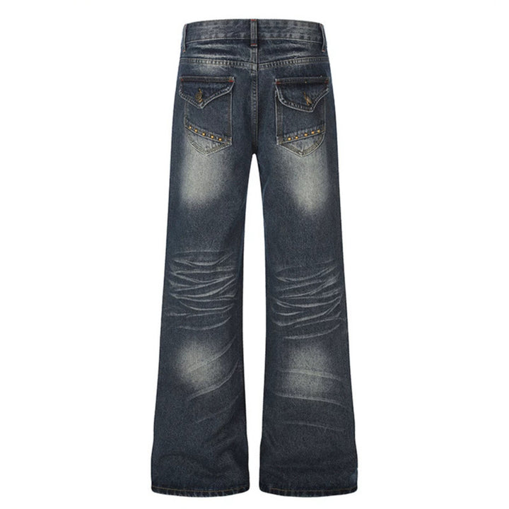 Women's Wide High-Waist Palazzo Jeans with Decorative Stone Cross Appliqué Amarae