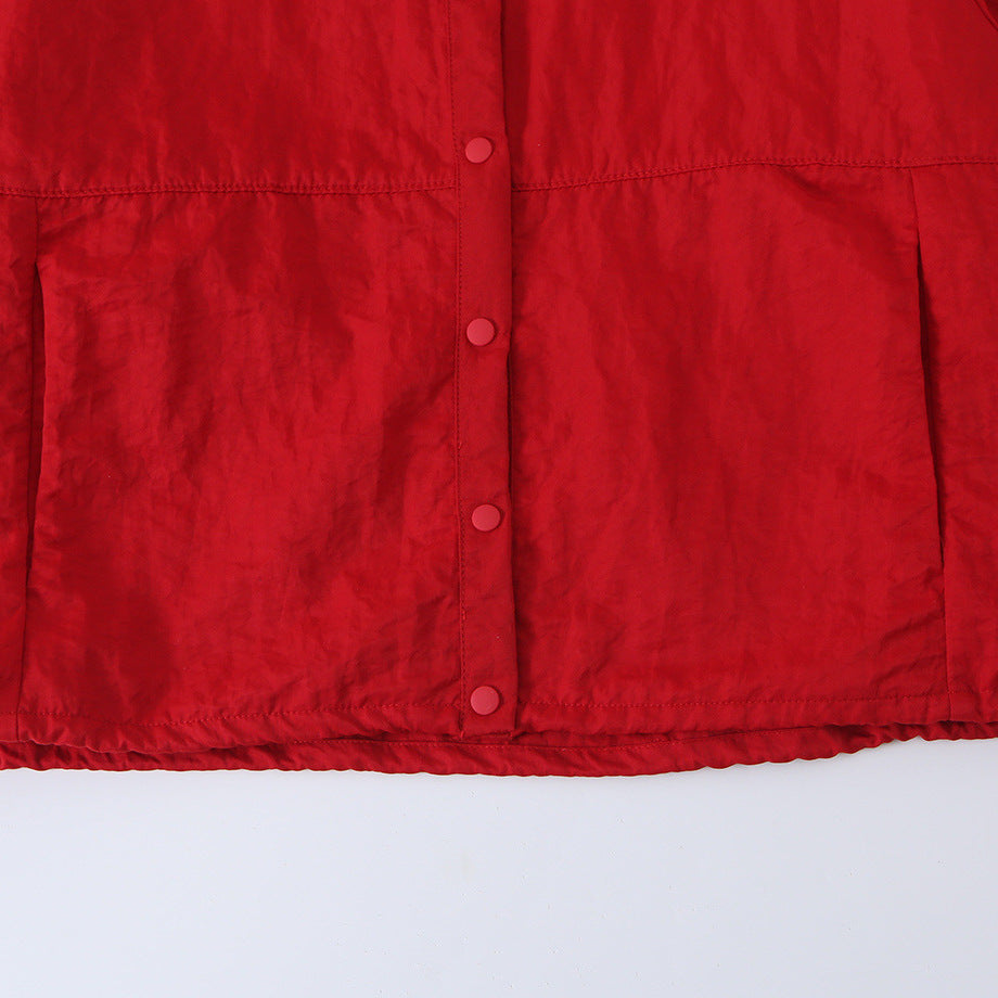 Women's Boxy Transitional Jacket with Stand Collar and Snap Placket Amarae