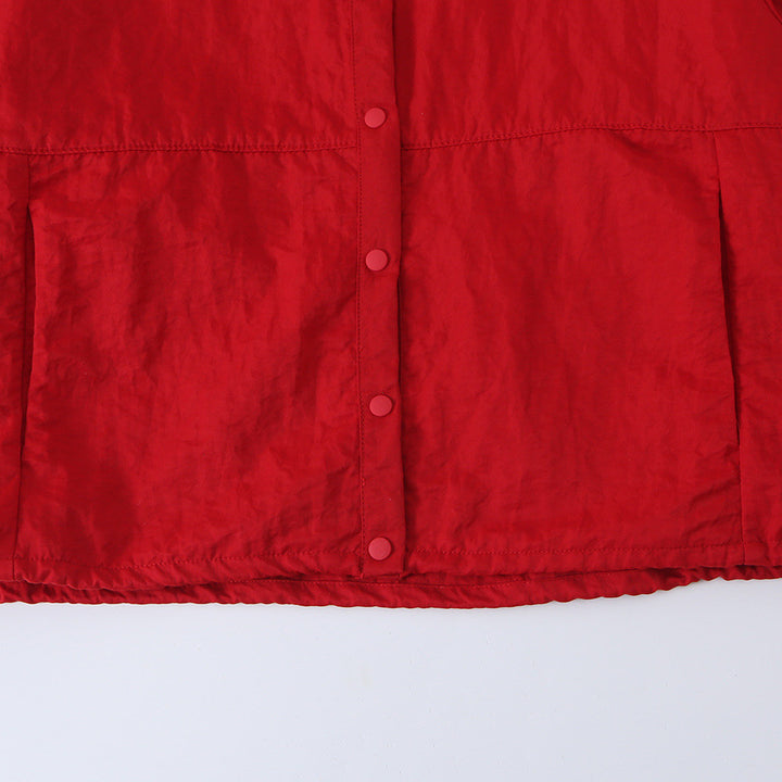 Women's Boxy Transitional Jacket with Stand Collar and Snap Placket Amarae