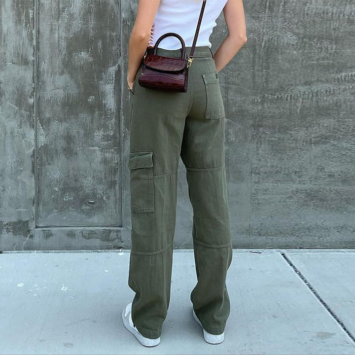 Ladies High-Waisted Relaxed Cargo Pants with Wide Leg and Knee Pleats Amarae