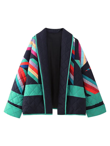 Ladies striped quilted jacket with a loose fit and stylish color play Amarae