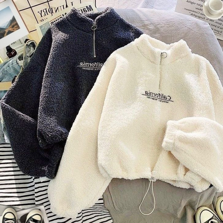 Women’s fleece pullover with stand-up collar and zipper Chic & Stil