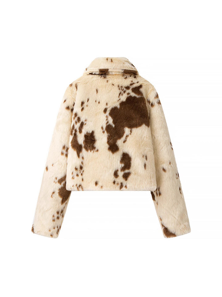 Trendy short jacket for women in faux fur with unique animal print Lune London