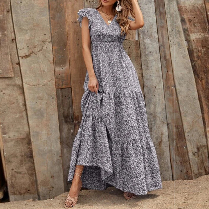 Maxi dress for women with ruffle and V-neck Lune London