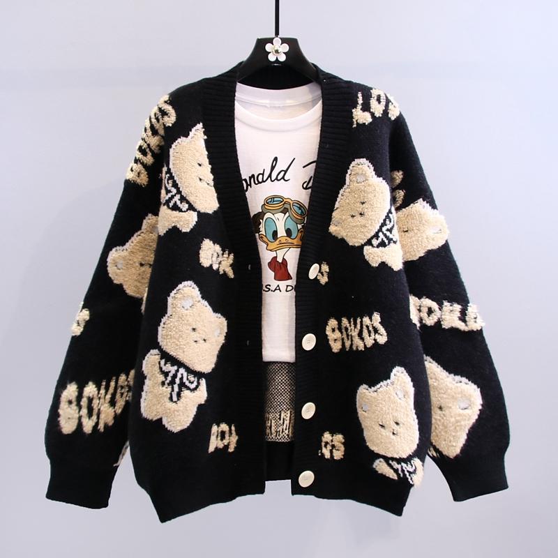 Ladies soft cardigan sweater with bear pattern Lune London