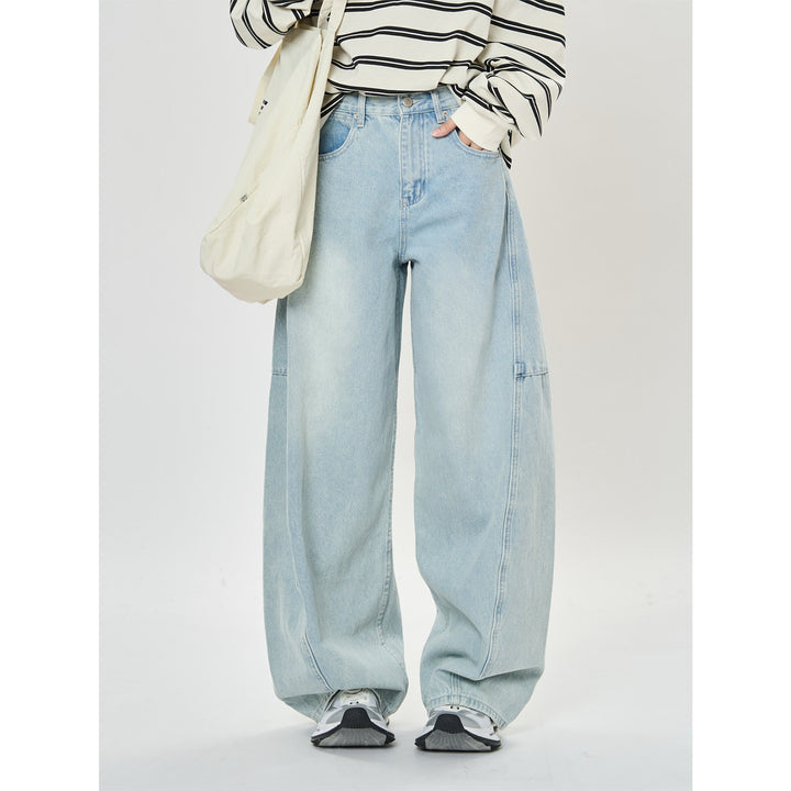 Women's Extra Wide High-Waist Denim Baggy Pants with Balloon Silhouette and Knee Tucks Amarae