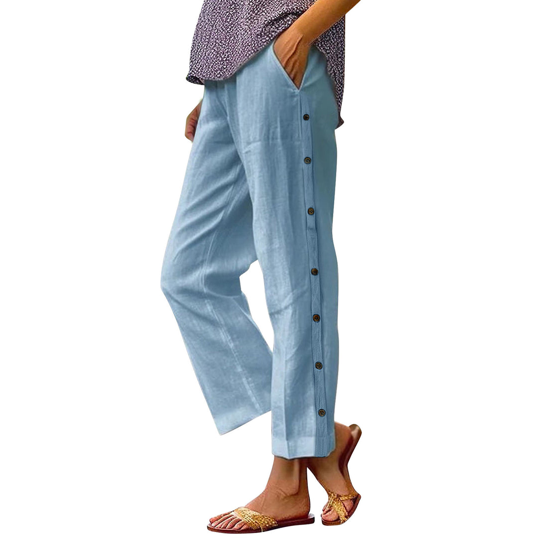 Women Lightweight and Breezy Summer Pants with Side Buttons Lune London