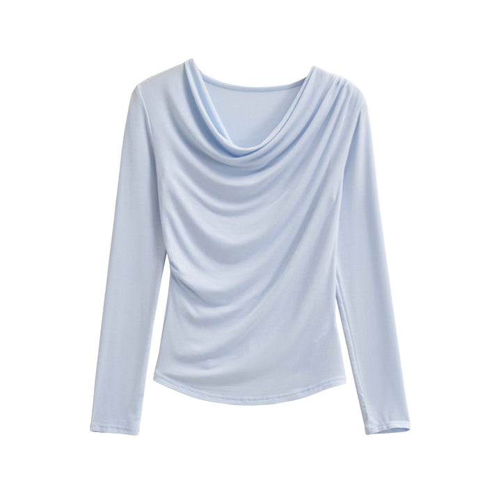 Women's Waterfall Collar Long Sleeve Shirt with Draping and Tailored Wrap Look Amarae