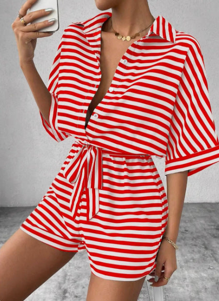 Lune London relaxed front tie striped jumpsuit set for women
