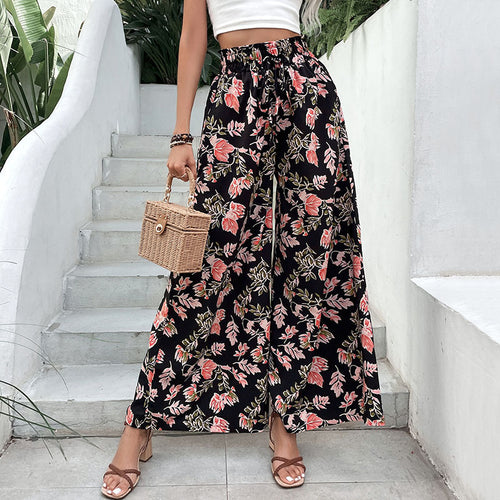Pantalons palazzo pour femmes avec motif floral et taille élastique Chic & Stil