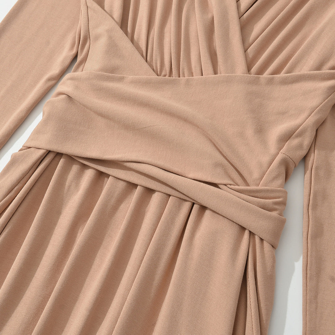 Women's Maxi Wrap Dress with Tailored Wrap Section and Long Sleeves Amarae