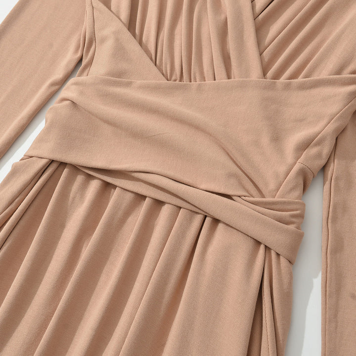 Women's Maxi Wrap Dress with Tailored Wrap Section and Long Sleeves Amarae